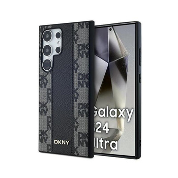 DKNY Leather Checkered Mono Pattern MagSafe - Pouzdro pro Samsung Galaxy S24 Ultra (Černá)