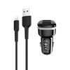 Borofone - autós töltő 2x USB Lightning kábellel, fekete színben