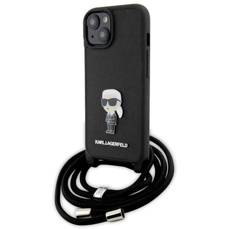 Karl Lagerfeld Crossbody Saffiano Monogram Ikonik Metal Pin - Case for iPhone 15 (Black)