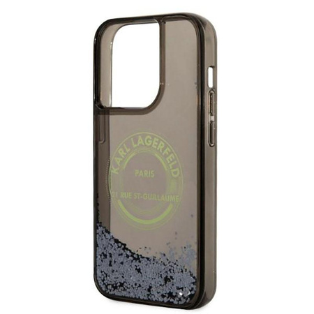 Karl Lagerfeld Liquid Glitter Round RSG Logo Case - Hülle für iPhone 14 Pro (Schwarz)