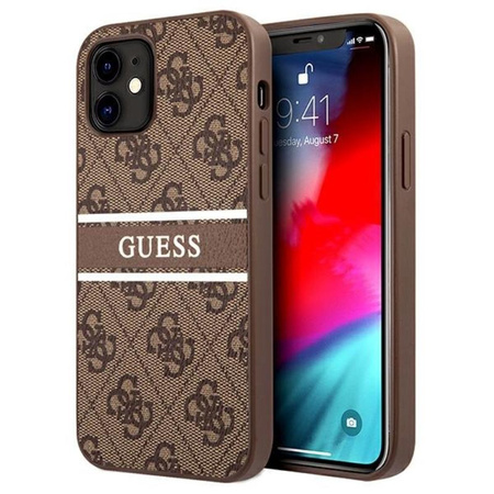Guess 4G Printed Stripe - pouzdro pro iPhone 12 mini (hnědé)