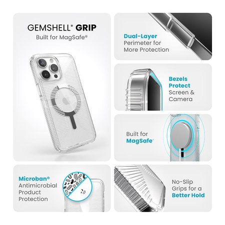 Speck Gemshell Grip + MagSafe - Case for iPhone 15 Pro Max (Clear / Chrome Finish)