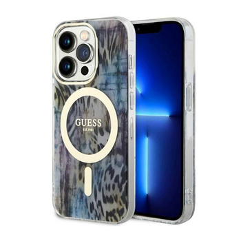 Guess Leopard MagSafe - Schutzhülle für iPhone 14 Pro (Blau)