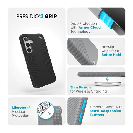 Speck Presidio2 Grip - Samsung Galaxy S24 Case (Black/Slate Grey/White)
