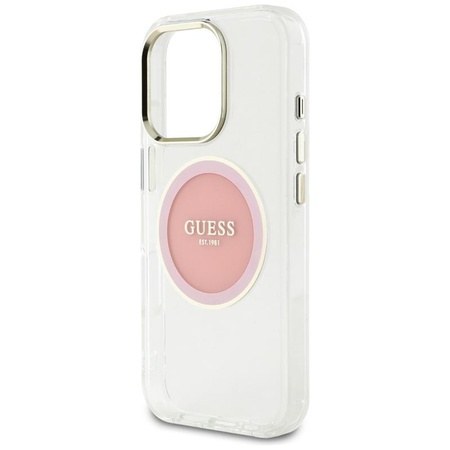 Guess IML Metallfarbener Kreis Klassisches Logo MagSafe - Gehäuse für iPhone 16 Pro (rosa)