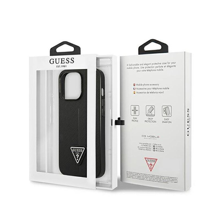 Guess Saffiano Triangle Logo Case - Hülle für iPhone 14 Pro (Schwarz)