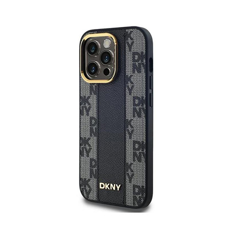 DKNY bőr kockás monomintás MagSafe - iPhone 14 Pro Max tok (fekete)