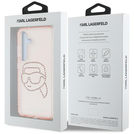 Karl Lagerfeld Rhinestones Karl Head Logo - pouzdro pro Samsung Galaxy S25 (růžové)