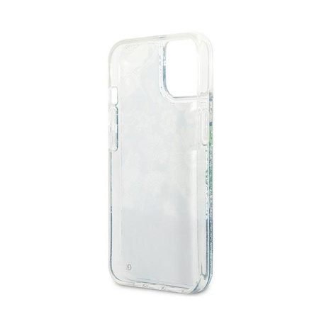 Guess Liquid Glitter Flower - pouzdro pro iPhone 13 mini (modré/zelené)