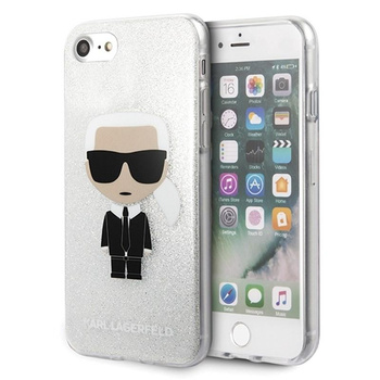 Karl Lagerfeld Iconic Karl - pouzdro pro iPhone SE 2020 / 8 / 7 (stříbrné třpytivé)