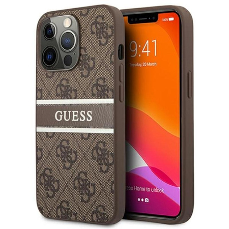Guess 4G nyomtatott csíkos - iPhone 13 Pro Max tok (barna)