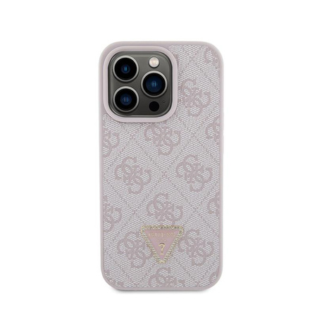 Guess Leder 4G Triangle Strass - iPhone 15 Pro Tasche (rosa)