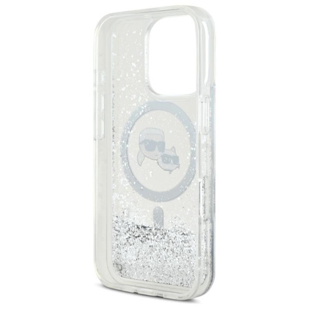 Karl Lagerfeld Liquid Glitter Karl & Choupette Head MagSafe - pouzdro pro iPhone 16 Pro (průhledné)