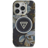 Guess Glitter Flowers Triangle Buttons MagSafe - Coque pour iPhone 16 Pro Max (noir)