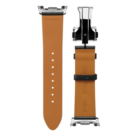 Spigen Enzo - Armband aus echtem Leder für Samsung Galaxy Watch 8 / 8 Classic 40 / 44 / 46 mm (Schwarz)