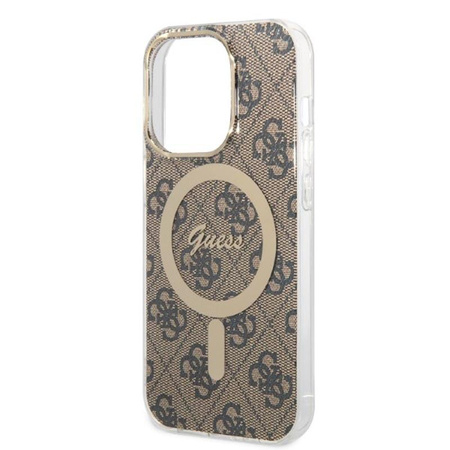 Guess Bundle Pack MagSafe 4G - MagSafe iPhone 14 Pro Case + Charger Set (brown/gold)