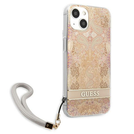 Guess Flower Cord - Etui avec dragonne iPhone 13 (Or)