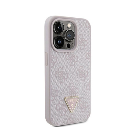 Guess Leder 4G Triangle Strass - iPhone 15 Pro Tasche (rosa)
