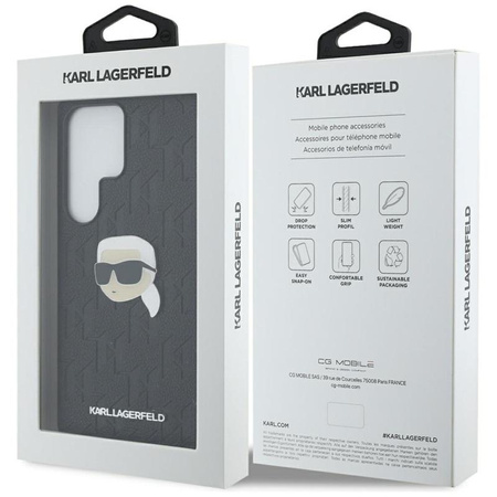 Karl Lagerfeld Leather Monogram Pin Logo Karl Head - Case for Samsung Galaxy S25 Ultra (Black)