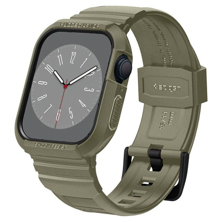Spigen Rugged Armor Pro - Bracelet avec étui pour Apple Watch 44/45 mm (Vintage Khaki)
