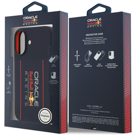 Custodia MagSafe in silicone con logo verticale oversize Red Bull per iPhone 17 (blu navy)