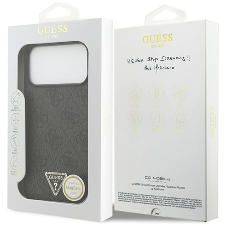 Guess Leather 4G Triangle Strass MagSafe - Case iPhone 17 Pro Max (Black)