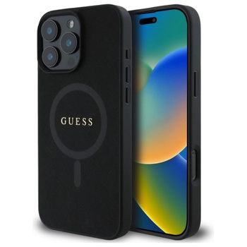 Guess Saffiano Classic Logo MagSafe - Étui pour iPhone 16 Pro Max (noir)