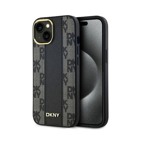 DKNY Leather Checkered Mono Pattern MagSafe - Hülle für iPhone 15 / 14 / 13 (Schwarz)