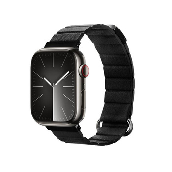 Crong Eclipse - Magnetický kožený řemínek pro Apple Watch 44/45/46/49 mm (černý)