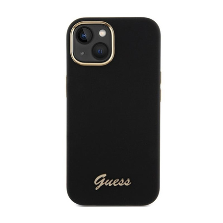 Guess Silicone Script Metal Logo & Frame - Coque iPhone 15 (noir)