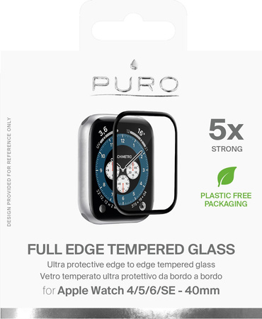 PURO Full Edge Tempered Glass - Verre de protection trempé pour Apple Watch 4/5/6/SE écran 40 mm (lunette noire)