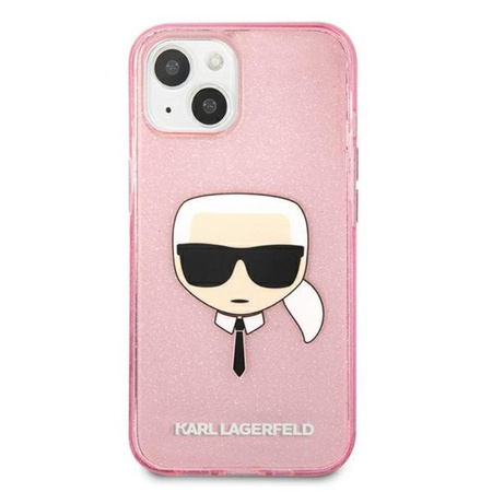Karl Lagerfeld Karl's Head Glitter - pouzdro pro iPhone 13 Mini (růžové)