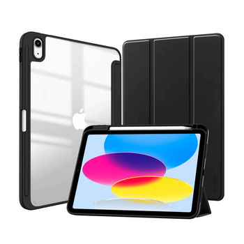 Crong PrimeFolio - Tasche für iPad 11" (2025) / iPad 10.9" (2022) mit Ständer und Apple Pencil Halter (schwarz/transparent)