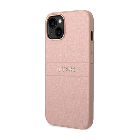 Guess Saffiano Metal Logo Stripes - Hülle für iPhone 14 Plus (Pink)