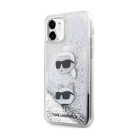Karl Lagerfeld Liquid Glitter Karl & Choupette Heads - pouzdro pro iPhone 11 (stříbrné)