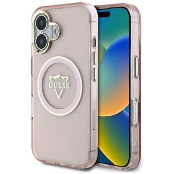 Guess IML Metal Mountain Logo MagSafe - Tasche für iPhone 16 (rosa)