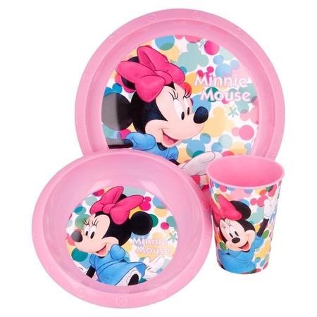 Minnie Mouse - Dish set (plate, bowl, 260 ml cup) (pink)