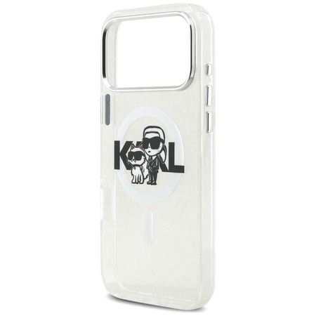 Karl Lagerfeld IML Glitter Karl & Choupette Sketch Logo MagSafe - Case for iPhone 17 Pro Max (transparent)