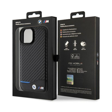BMW Leather Carbon Blue Line - Case for iPhone 15 (black)