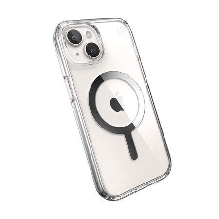 Speck Presidio Perfect-Clear MagSafe - tok iPhone 16e / iPhone 15 / iPhone 14 / iPhone 13 (átlátszó / krómozott kivitel / derűs ezüst)
