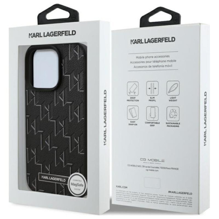 Karl Lagerfeld Leather Monogram Metal Logo MagSafe - Hülle für iPhone 16 Pro Max (schwarz)