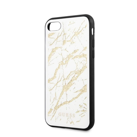 Guess Marble Glass Gold Glitter - Coque iPhone SE 2020 / 8 / 7 (Blanc)