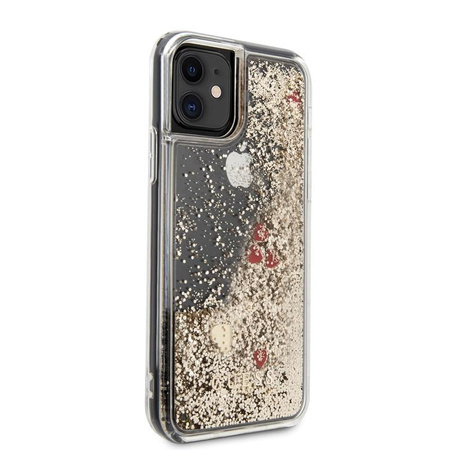 Guess Liquid Glitter Hearts - pouzdro pro iPhone 11 (zlaté/červené)