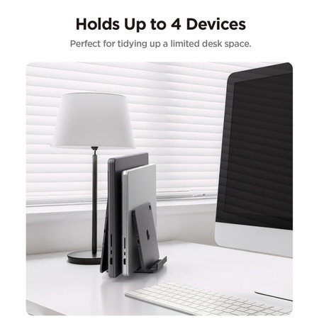 Supporto verticale per laptop Spigen LD208S4 – Organizer/supporto in alluminio per 4 dispositivi (grigio siderale)