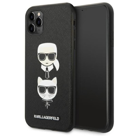 Karl Lagerfeld Saffiano Karl & Choupette Heads - Coque iPhone 11 Pro (noir)