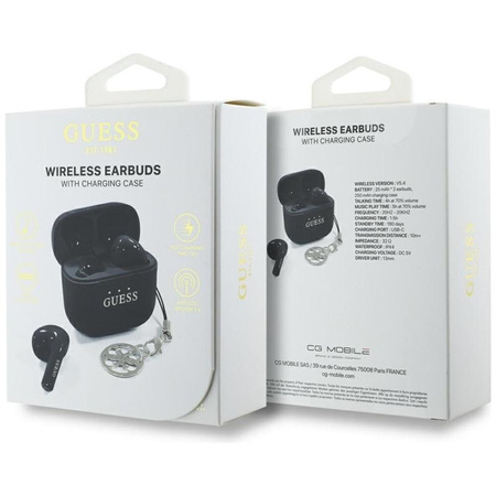 Guess Glossy Effect Printed Classic Logo & Charm - Słuchawki Bluetooth TWS + etui ładujące (czarny)