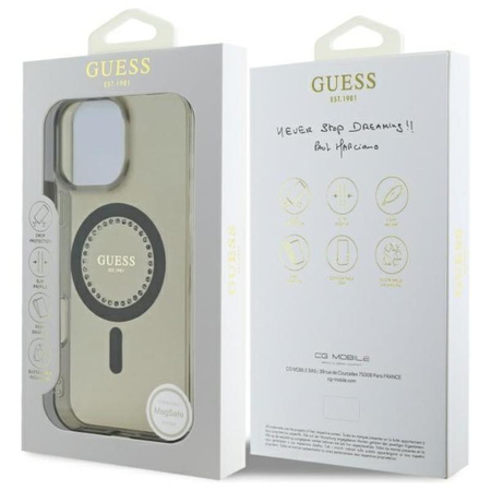 Guess IML Rhinestones MagSafe - Pouzdro pro iPhone 16 Pro Max (Černé)
