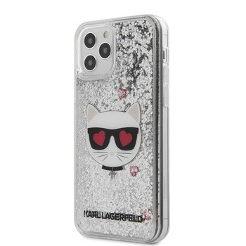 Karl Lagerfeld Liquid Glitter Choupette - pouzdro pro iPhone 12 / iPhone 12 Pro (stříbrné)