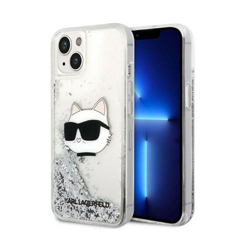 Karl Lagerfeld Liquid Glitter NFT Choupette Head - pouzdro pro iPhone 14 Plus (stříbrné)