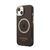 Guess Gold Outline Průsvitné pouzdro MagSafe - iPhone 13 (černé)